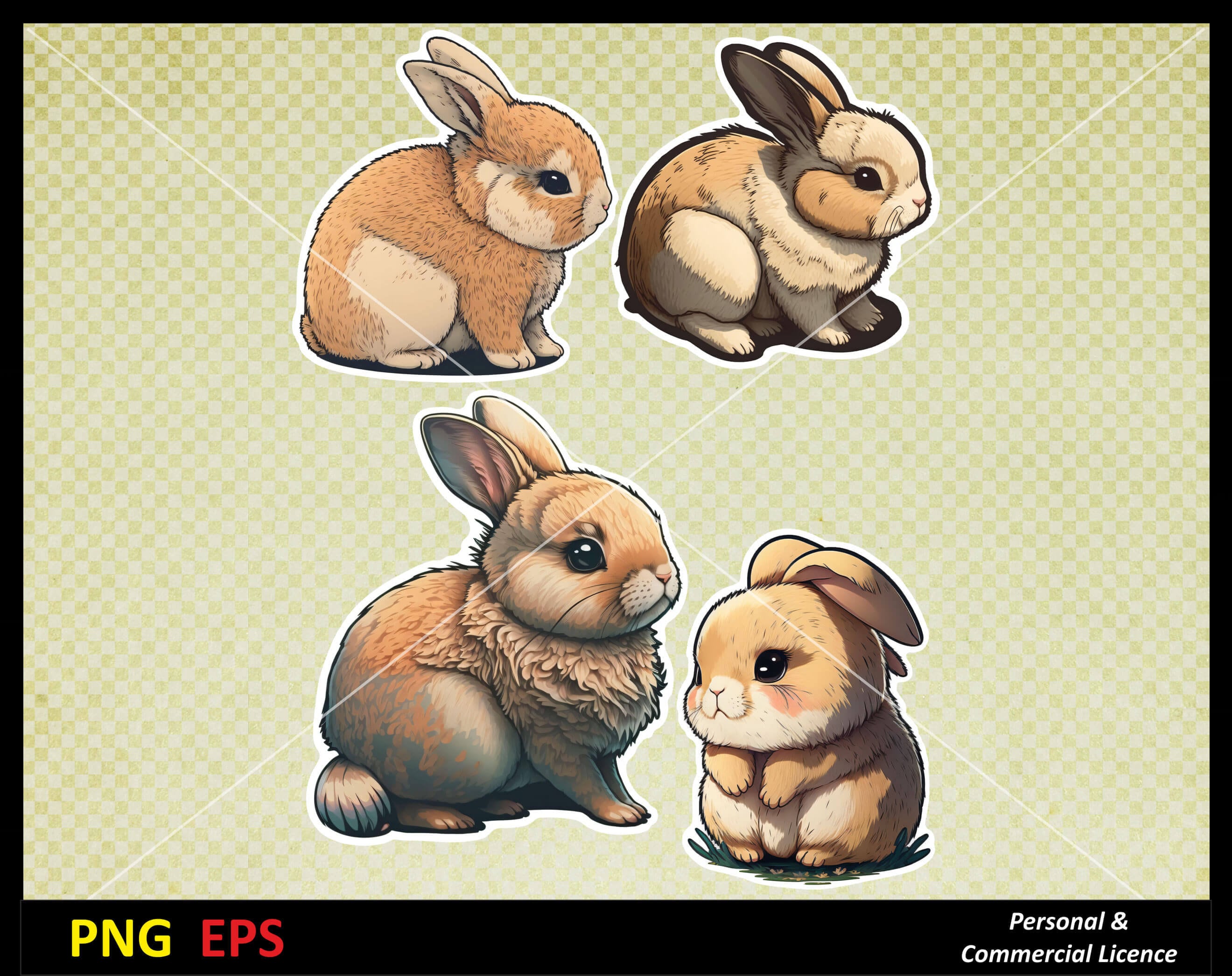 Cute Rabbits Printable Graphic Kawaii Rabbits Rabbits Png - Etsy