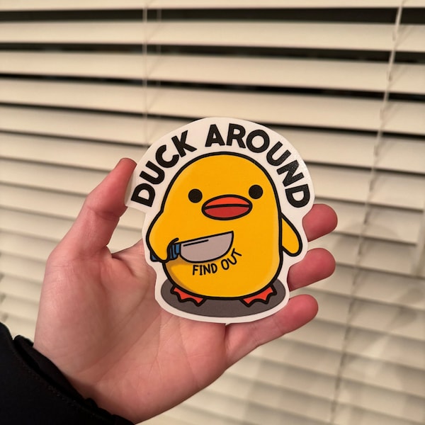 Duck with Knife Sticker / Decal - Funny Cute Meme JDM Car Laptop Bumper 4x4 Ute - Great for Cars, Mugs, Laptops