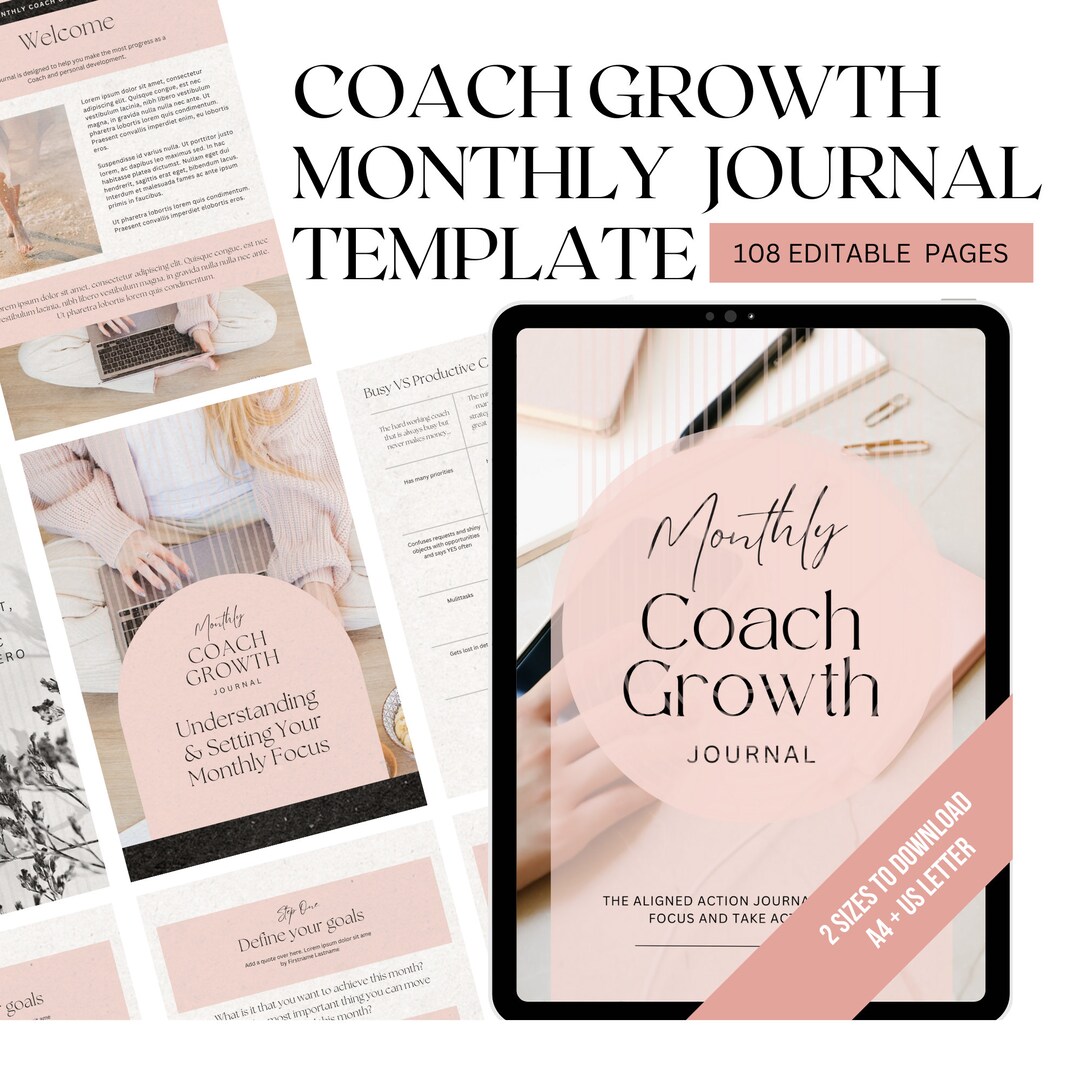 Coach Growth Monthly Journal, Editable Coaching Journal Template
