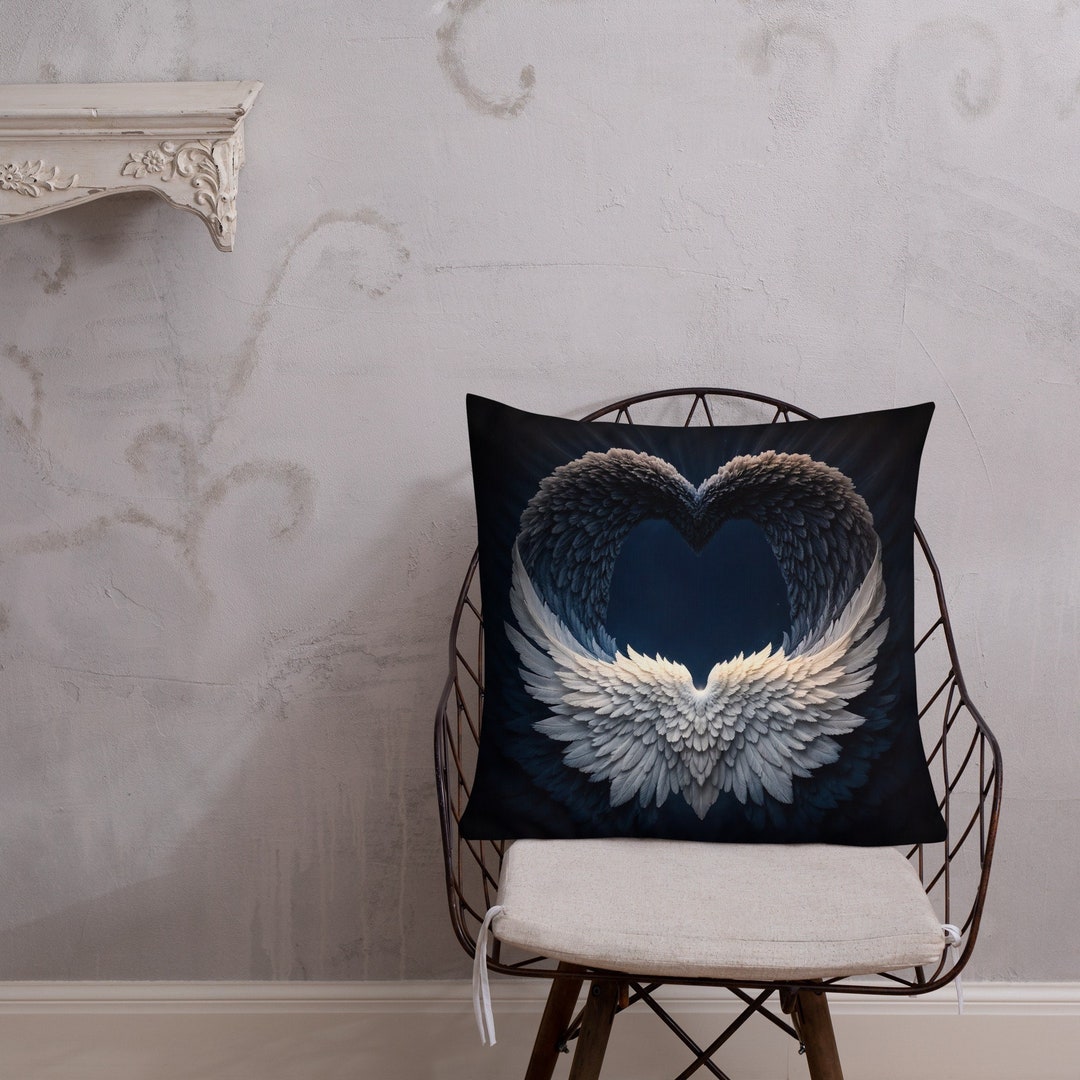 Premium Bluebased Angel Wings Pillow Heavenly Decorative Cushion With Feathered Angel Wings