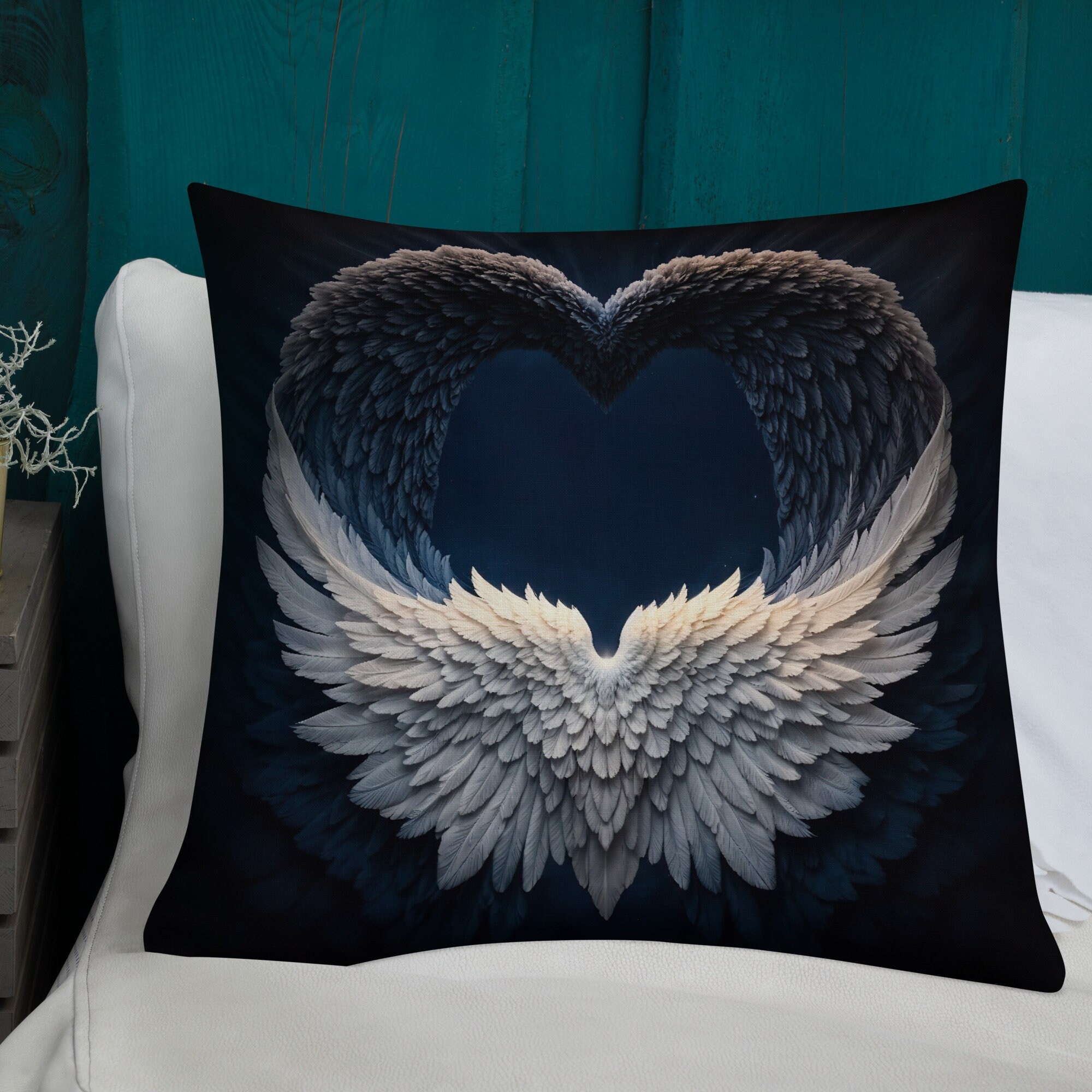 Premium Bluebased Angel Wings Pillow Heavenly Decorative Cushion With Feathered Angel Wings