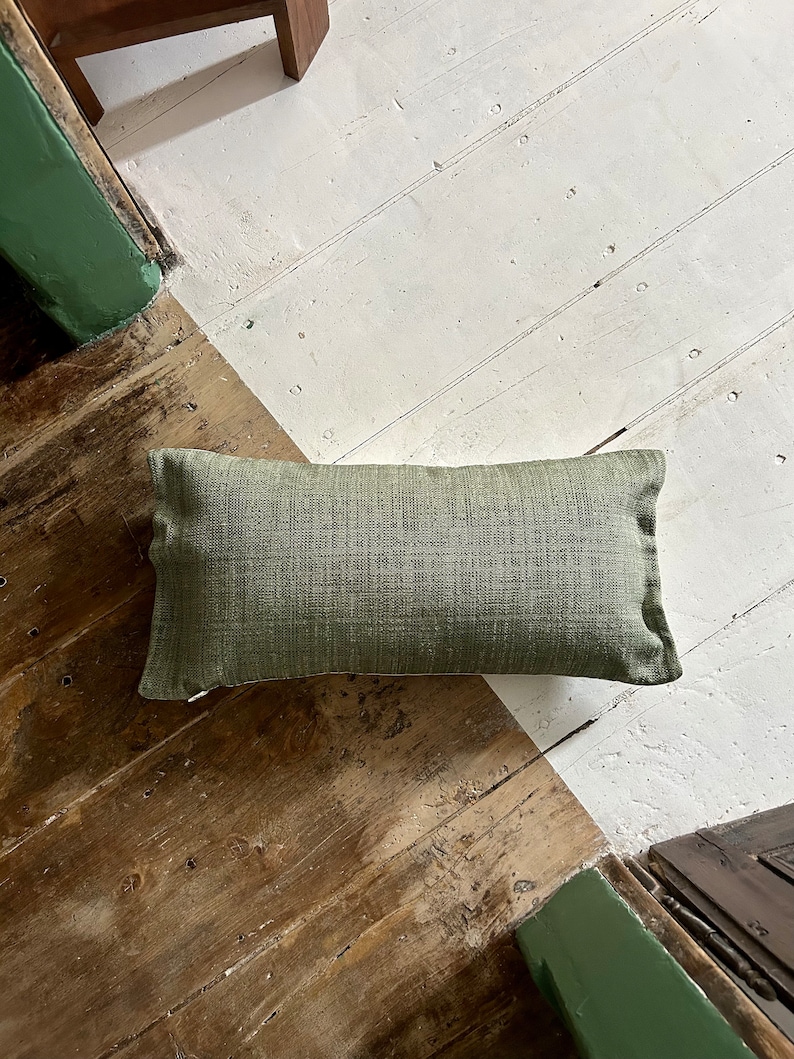 Cushion cover in green textured fabric and green french decor fabric image 4