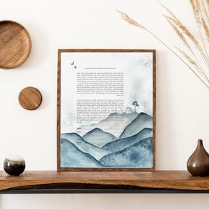 Love Birds Ketubah, Watercolor mountain landscape ketubah, Blue mountains ketubah