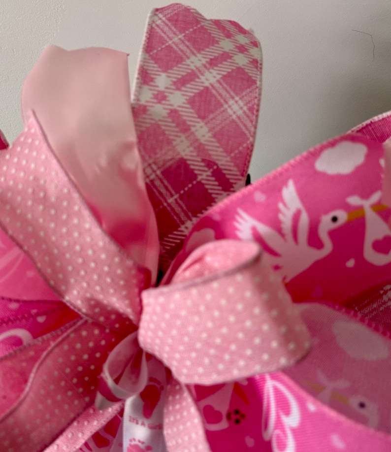 Handmade Pink Baby Shower Bow, Girl Stork Footprints Ribbon Decoration ...