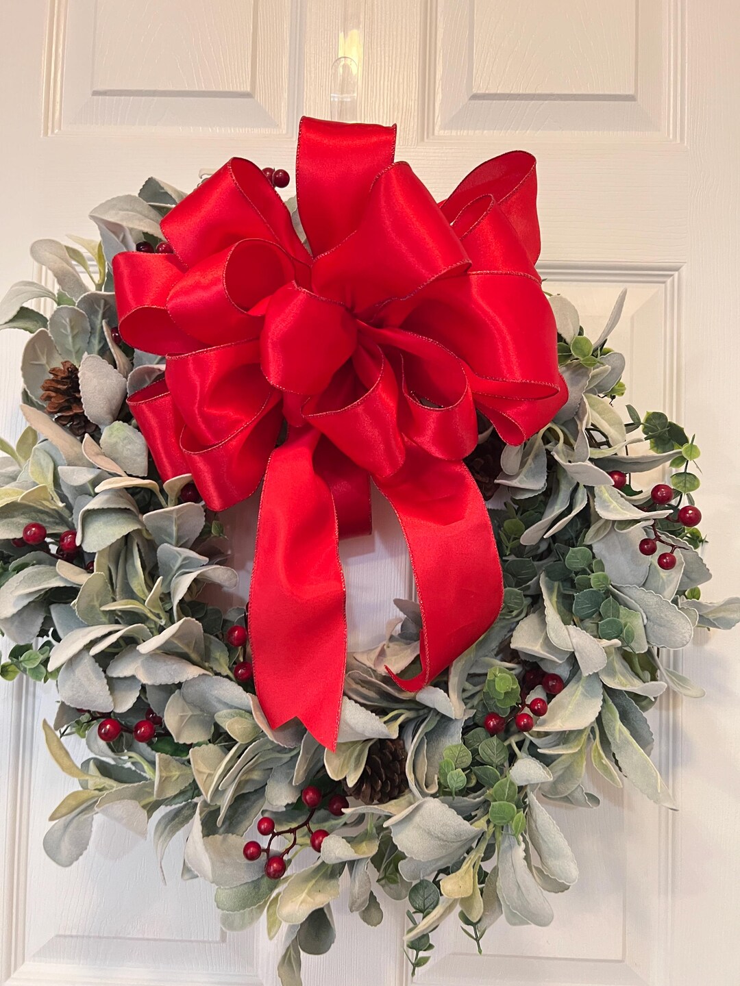 Lambs Ear Christmas Wreath: Farmhouse Eucalyptus & Red Berries - Etsy