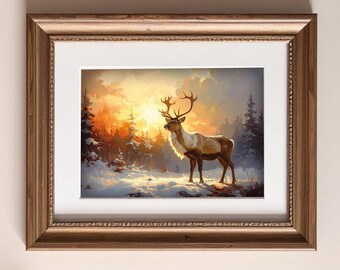 Plakat ścienny z jeleniem w stylu vintage, jesień, do pobrania w wersji cyfrowej