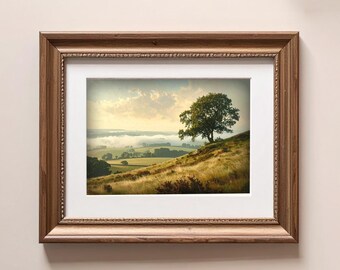 Plakat ścienny z motywem drzewa i krajobrazu w stylu vintage, jesień, do pobrania w wersji cyfrowej