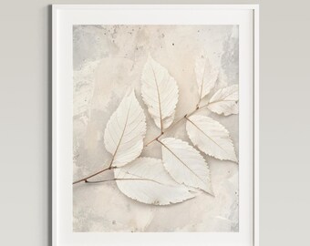 Jesienny plakat z liśćmi, białym drzewem, cyfrowy do pobrania, sztuka ścienna, dekoracja Cottagecore, Halloween, różne formaty