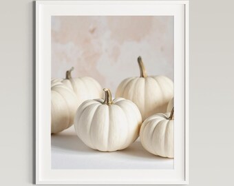 Jesienny plakat Dynia Dynie białe Dynia Cyfrowe pobieranie Sztuka Ścienna Sztuka Cottagecore Dekoracja Halloween różne formaty