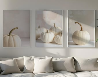 Zestaw plakatów jesiennych 3 dyń Biała dynia Cyfrowe pobieranie sztuki Druk ścienny Dekoracja Cottagecore Norma ISO DINA6 A5 A4 A3 A2 A1