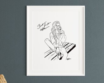 Kunstdruck Frau mit Kaffee Girl with Coffee Print DINA4