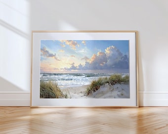 Nabrzeże | Morska sztuka ścienna | Wystrój nadmorski | Nadmorski krajobraz | Morska dekoracja domu na plaży | Pobieranie cyfrowe