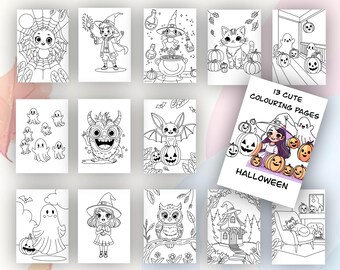 Kolorowanki na Halloween dla dzieci – 13 cyfrowych kolorowanek do druku: Duch, Czarodziej, Czarownica i wiele innych! Pobierz natychmiast | ISO i US Letter