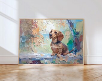 Jamnik cyfrowy do pobrania, sztuka ścienna z jamnikiem, wydruk artystyczny z jamnikiem, portret jamnika, dekoracja ścienna ze zwierzęciem jamnikiem, prezent dla miłośnika psów, sztuka jamnika