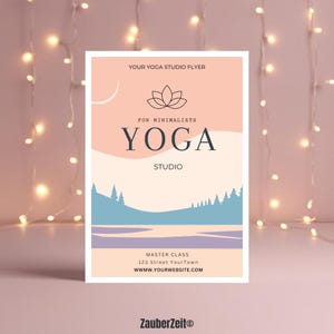Bewerkbare Yoga Flyer Template Minimalistisch Pastel Landschap Maan Ontwerp Canva Yoga Studio Meditatie Wellness Retreat Poster Digitale Download