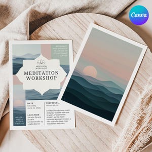 Canva Vorlage Meditation Yoga Kurs Achtsamkeit Wellness Retreat spirituelles Event Sofort Download Handy Flyer Yoga Klasse editierbar Wasser