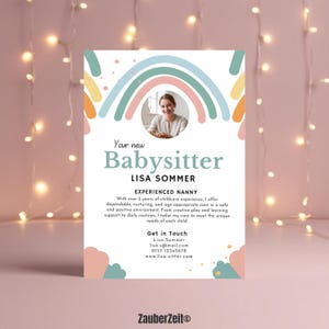 Regenboog Babysitting Flyer Sjabloon Canva Bewerkbare Nanny Poster Kinderopvang Advertentie Kids Sitter Afdrukbare Dagopvang Flyer voor Ouders en Gezinnen