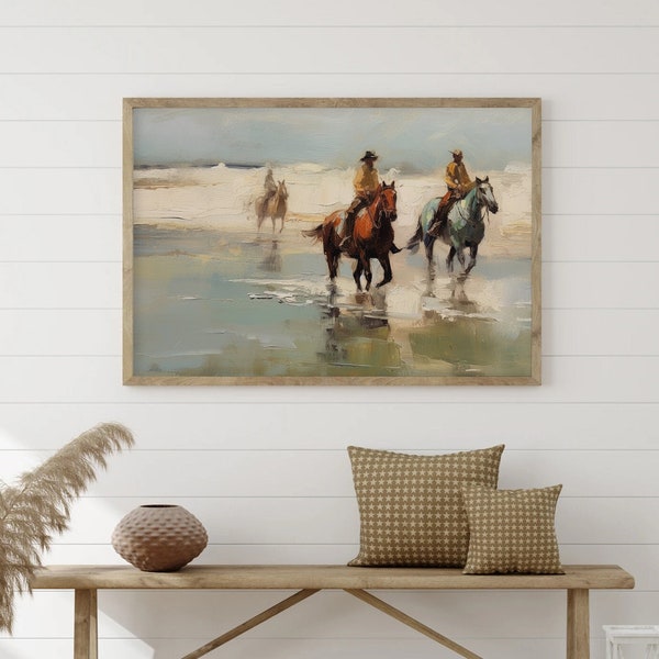 Western Downloadable Print, Preppy Coastal Landscape, Vintage Cowboy Oil Painting, Trendy Wall Art, Western Wall Art, Mid Century Wall Decor