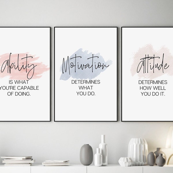 Inspirational Workplace Art, Motivational Office Wall Art, Modern Home Office Decor, Office Wall Art Set, Ability Success Printable Quotes