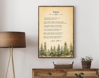 Trees Poem Wall Art Print Joyce Kilmer poetry I think that I shall never see a poem lovely as a tree Gift for mom Nature decor Printable Art