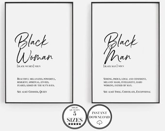 Black Woman And Man Definition Print Set, Printable Typography Wall Art, Black Family, Black Man Sign, Black Couple Gift, Set of 2 prints