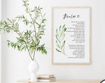 Psalm 23 Scripture Wall Art, The Lord Is My Shepherd, Christian Home Decor, Vintage Farmhouse Print, Bible Verse Print, Scripture Printable