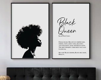 Black Queen Definition Print, Set Of 2 Black Girl Wall Art, Black Woman Art Poster, Typography Wall Art, Above The Bed Art, Digital Download