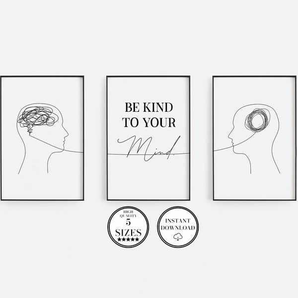 Be Kind To Your Mind, Therapy Office Decor, Mental Health Art, Minimal Line Brain, Therapist Decor, Counselling, Social Work, Psychologist