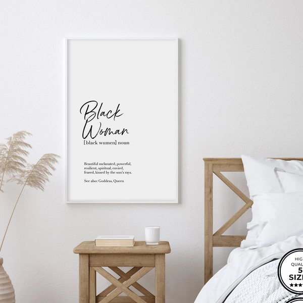 Zwarte vrouw definitie print, afdrukbare typografie kunst aan de muur, boven het bed kunst, zwarte meisje kunst aan de muur zwarte vrouwen kunst poster, digitale download