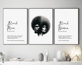 Black Woman And Man Definition Print Set, Black Art Poster, Printable Typography Wall Art, Black Family, Black People Art, Black Couple Gift