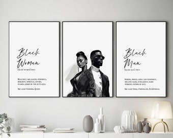 Black Woman And Man Definition Print Set, Black Art Poster, Printable Typography Wall Art, Black Family, Black People Art, Black Couple Gift