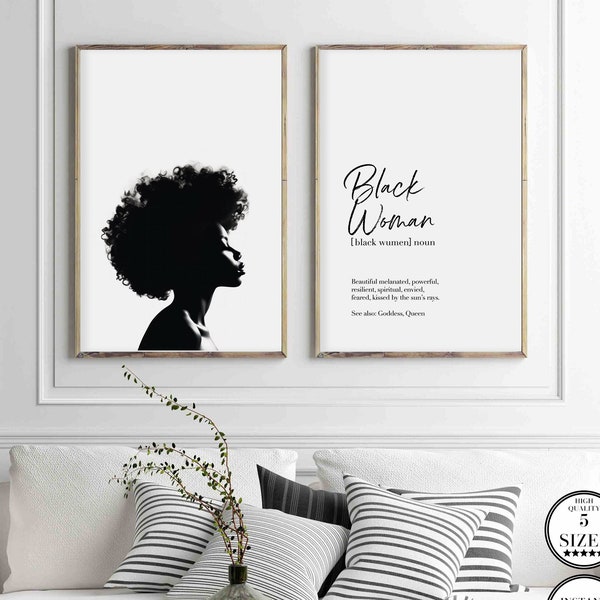 Black Woman Definition Print, Ensemble de 2 Black Girl Wall Art Black Women Art Poster, Typographie Wall Art, Above The Bed Art, Téléchargement numérique