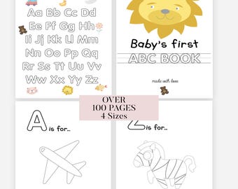 110 PAGES ABC Baby shower coloring book, Baby's First ABC Book, Sun theme Alphabet book, Baby shower game or activity, printable