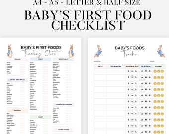 Baby Food Tracker Bundle Printable, Baby’s First Foods, 100 foods before 1, Baby led weaning Editable, Meal Planner, Food Diary, Daily Log