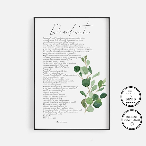 Desiderata Poem Art Print door Max Ehrmann, Inspirerend gedicht, Desiderata Poster, Desiderata Poëzie Wall Art, Motiverende Graduation Gift