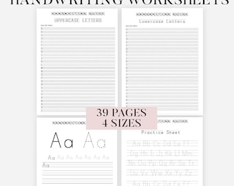Printable Handwriting Worksheet, Calligraphy 39 Pages Letters, Words, and Sentences, For Middle School Kids and Up and Adults, PDF File Only
