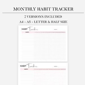 Monthly Habit Tracker Printable Landscape, Habit Tracker Template, Routine Tracker, 30 Day Habit Challenge, A4/Letter, Instant Download