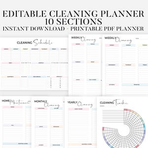 Editable ADHD Cleaning Checklist Bundle, ADHD Cleaning Planner, ADHD Chore Chart, Deep Cleaning Cards, Cleaning Schedule, Family Chore Chart