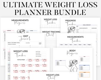 Weight Loss And Fitness Tracker | Fitness Planner Printable | Pounds Lost | Calorie Tracker | Meal Planner | Habit Tracker | Workout Planner