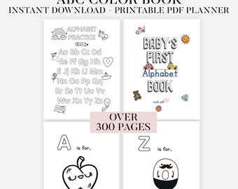 330 PAGES ABC Baby shower coloring book, Baby's First ABC Book, School theme Alphabet book Baby shower game or activity printable Pdf