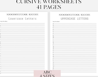 Cuaderno de escritura a mano de 41 páginas / Hojas de práctica de cursiva / Principiante / Plantillas fáciles de rotulación / Cuaderno de caligrafía a mano (PDF)