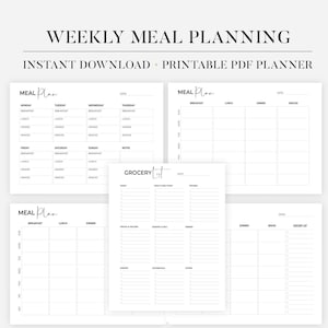 Planificador de comidas semanal, formato horizontal y lista de compras para imprimir, diario de comidas, registro de comidas, diario de comidas, planificador de preparación de comidas, menú, tamaño A4/A5/carta/media página