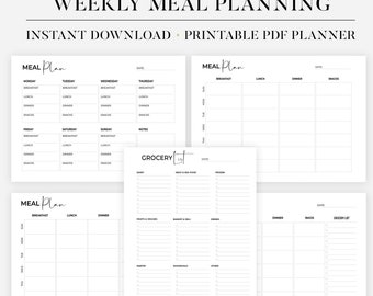 Wöchentlicher Mahlzeitenplaner Landschaft und Einkaufsliste zum Ausdrucken, Essenstagebuch, Mahlzeit Tracker, Food Journal, Meal Prep Planer, Menü, A4/A5/Letter/Half