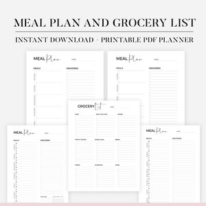 Planification de repas hebdomadaire à imprimer, liste de courses, agenda de menus sur 7 jours, agenda de préparation de repas, agenda alimentaire, santé et forme physique, A4/A5/Lettre/demi-format