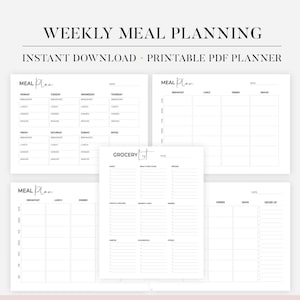 Planificador de comidas semanal imprimible, formato horizontal y lista de compras, diario de comidas, registro de comidas, diario de comidas, planificador de preparación de comidas, menú, A4/A5/carta/media página