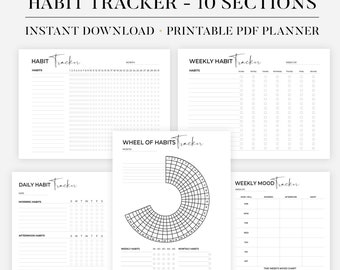 Monthly Habit Tracker Printable Landscape, 30 Day Habit Challenge, Wheel of Habits, Habit Tracker Template, Routine Tracker, A4/A5/Letter