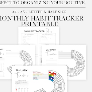 Monthly Habit Tracker Printable Landscape, 2025 Routine Tracker, 30 Day Habit Challenge, Habit Tracker Template, A4/Letter, Instant Download