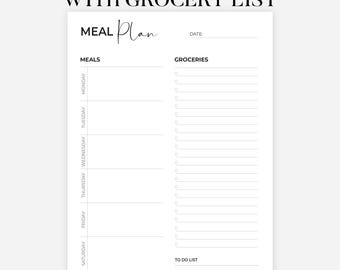 Weekly Meal Planner and Grocery List Printable Template, Food Planner, Diet Planner, 7 Day Menu Plan, Health & Fitness, A4/A5/Letter/Half