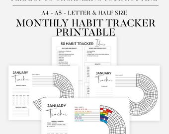 Monthly Habit Tracker Printable Landscape, 2025 Routine Tracker, 30 Day Habit Challenge, Habit Tracker Template, A4/Letter, Instant Download