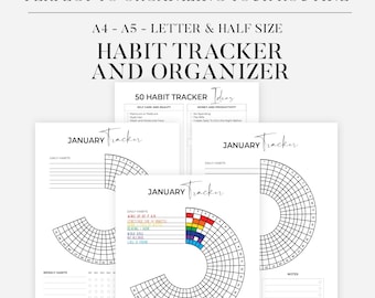 Kring gewoonte-tracker bewerkbaar | Afdrukbare maandelijkse gewoontetrack | Gewoonte-uitdaging | Motivatieplanner | PNG | Filofax A5 | Direct downloaden